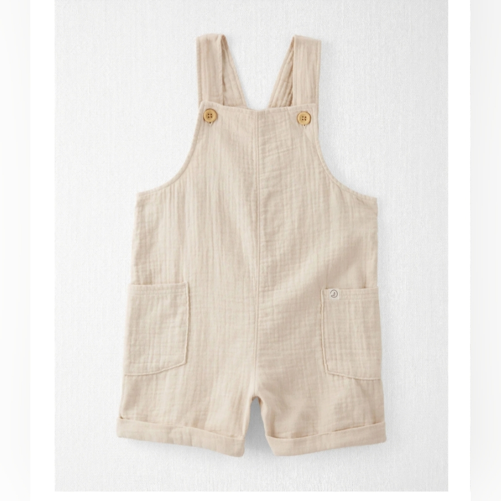NWT Little Planet by Carter's Baby Organic Cotton Gauze Shortalls in Cream 12M